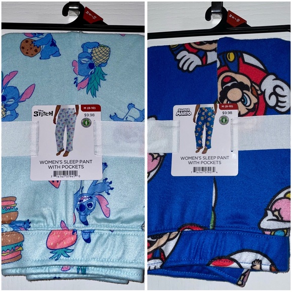 Disney Stitch and Mario Sleep Pants NWT - Picture 1 of 9